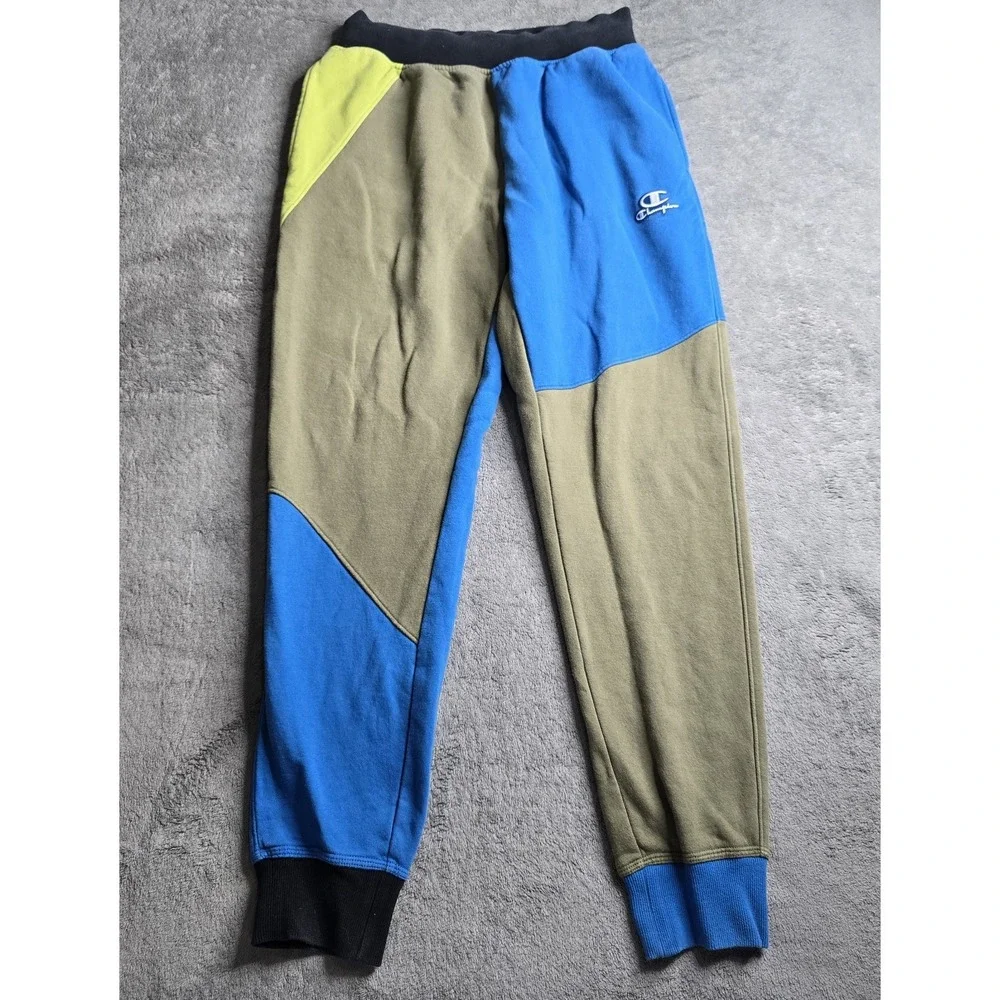 Champion Color Block Reverse Weave Jogger Sweatpant Mens M Blue Green 30